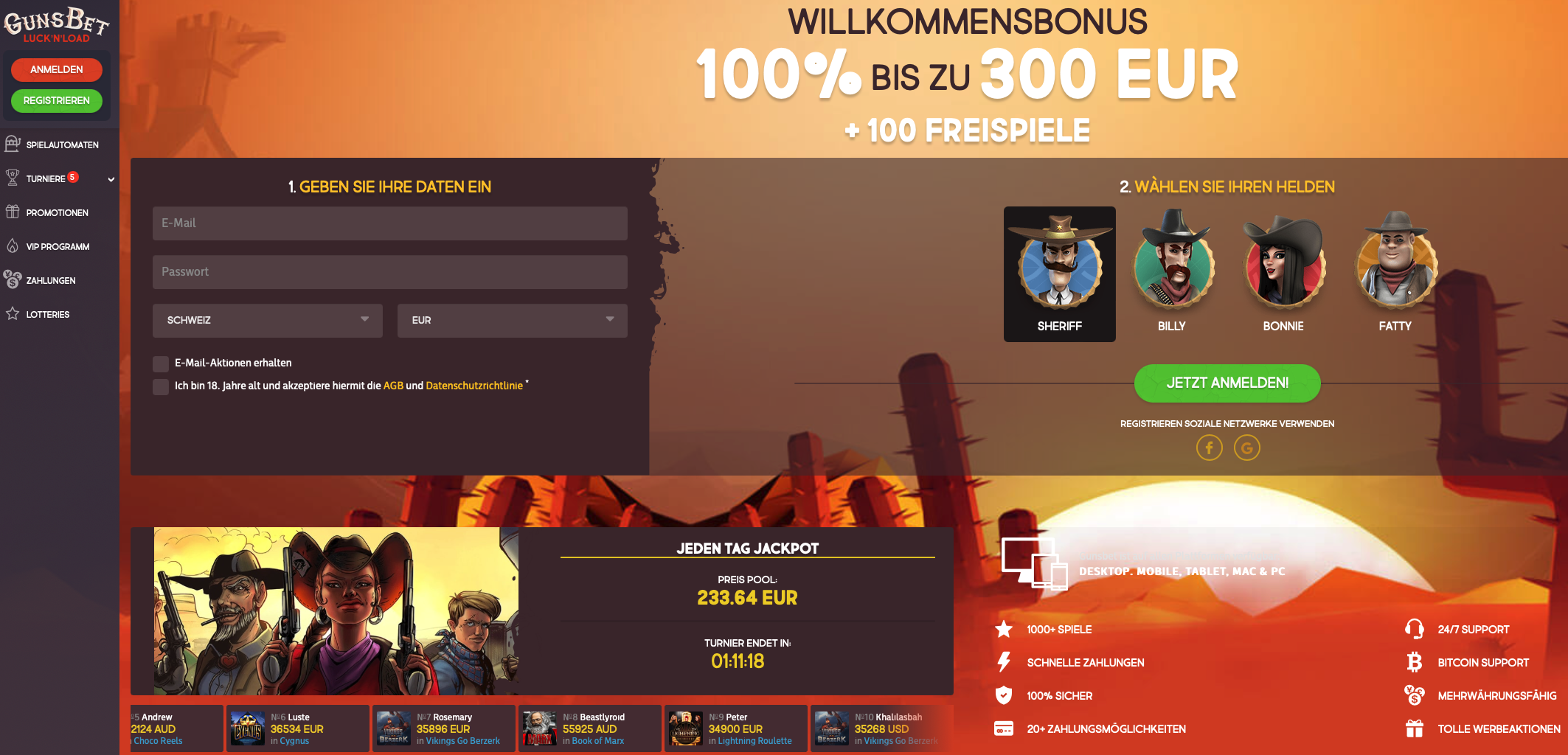 Gunsbet Casino Lobby