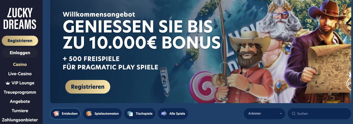 Lucky Dreams Online-Casino-Projektstartseite