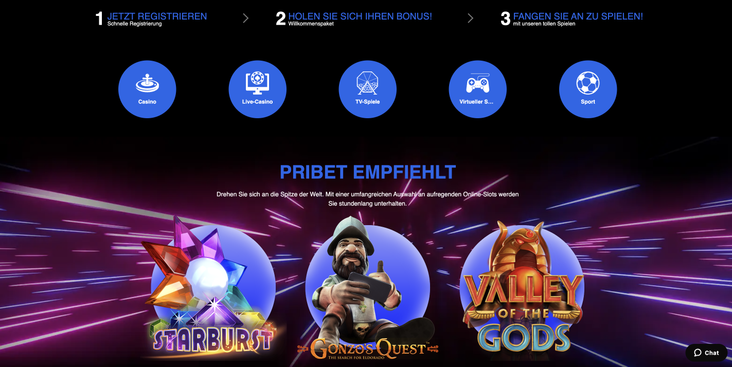 Startseite des Pribet Casino Projekts